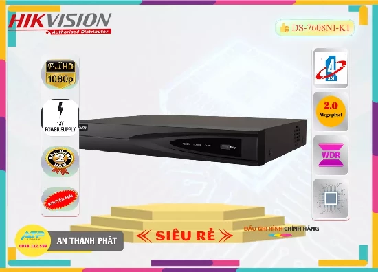 Lắp đặt camera tân phú DS-7608NI-K1  Hikvision Thiết kế Đẹp