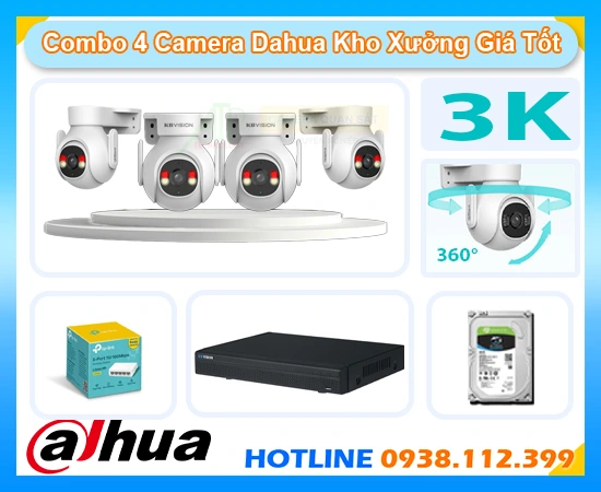 Lắp đặt camera Combo 4 Camera Dahua Kho Xưởng Giá Tốt