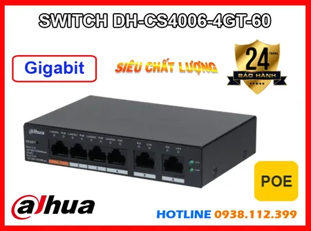 Lắp đặt camera SWITCH 6 PORT DAHUA DH-CS4006-4GT-60 POE