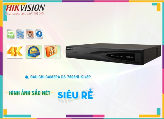 Lắp đặt camera tân phú ۞  Đầu Thu KTS  Hikvision DS-7608NI-K1/8P Sắc Nét