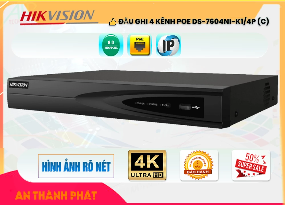 Đầu Ghi Hikvision DS-7604NI-K1/4P(C),Giá DS-7604NI-K1/4P(C),DS-7604NI-K1/4P(C) Giá Khuyến Mãi,bán